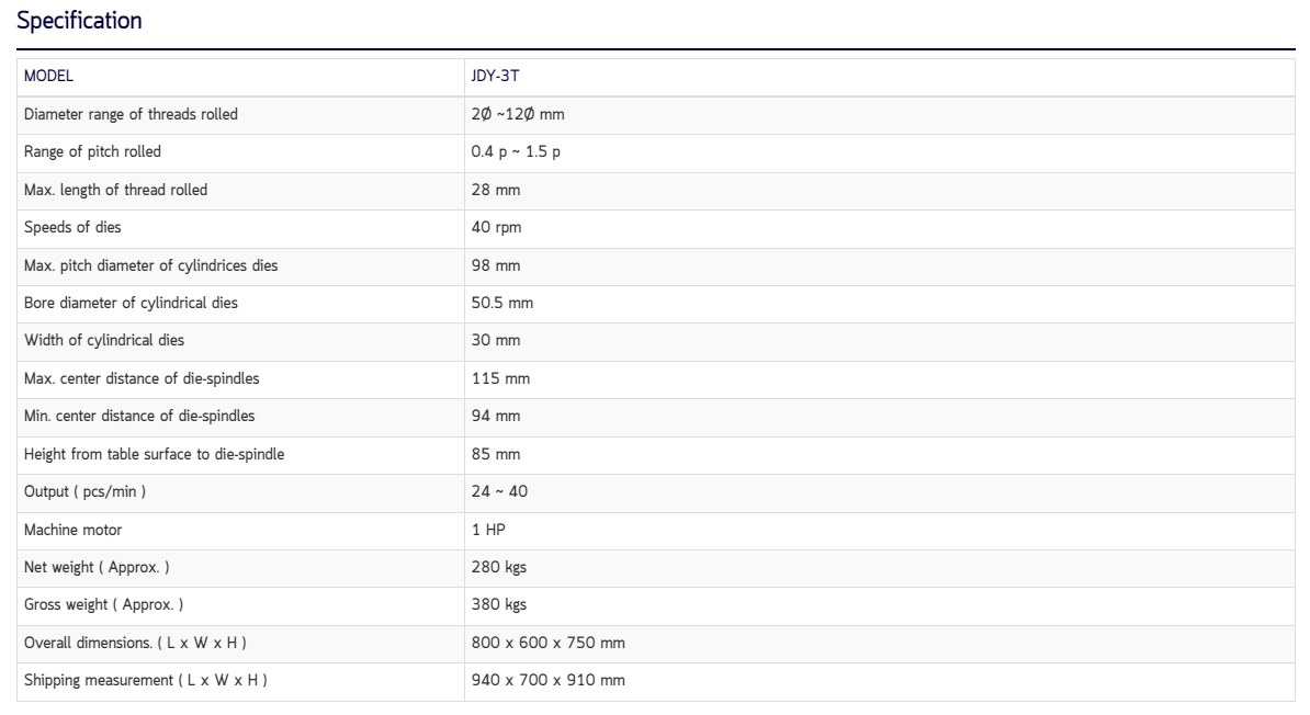 รายละเอียดเครื่องรีดเกลียว รุ่น JDY-3T