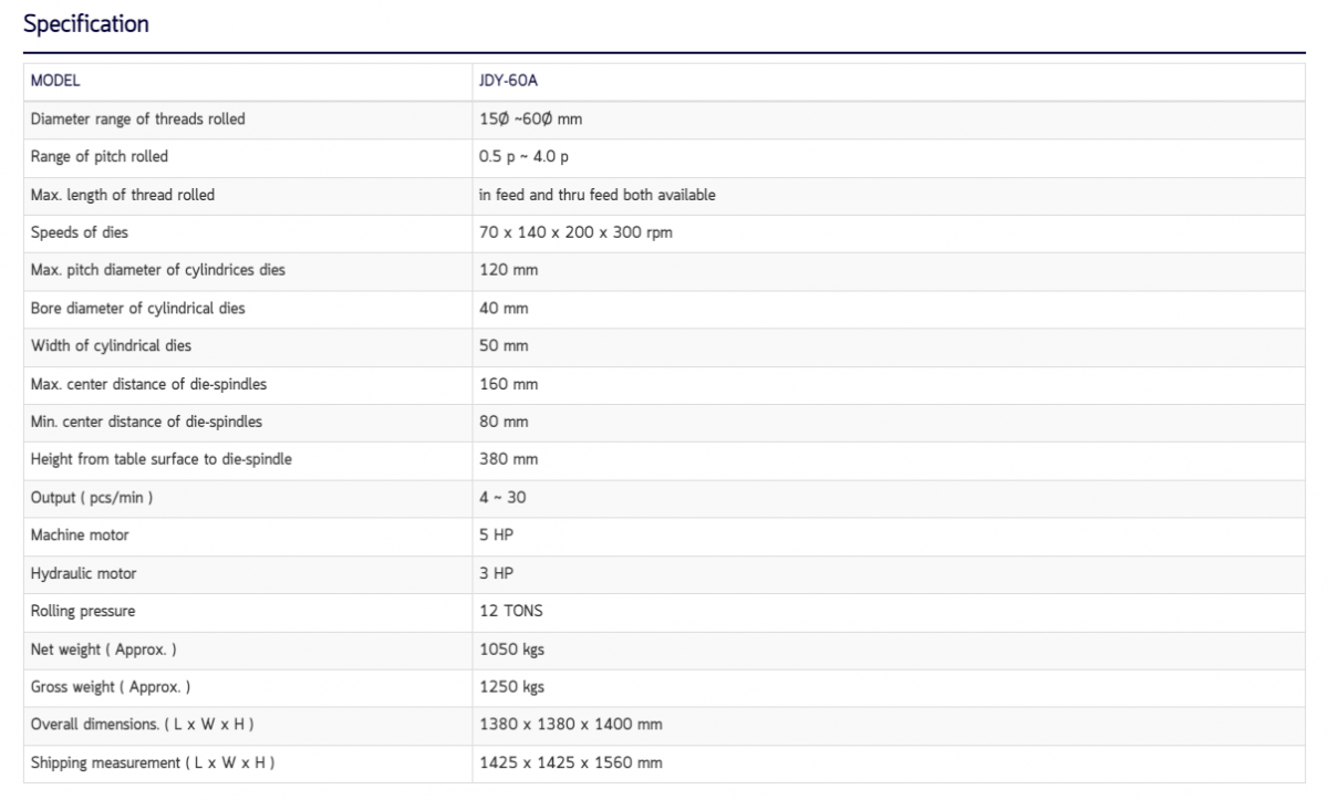 รายละเอียดเครื่องรีดเกลียว รุ่น JDY-60A