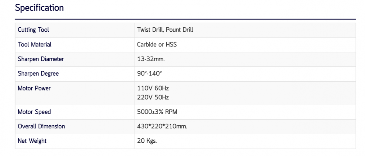 รายละเอียดเครื่องลับดอกสว่านแลเอ็นมิล รุ่น D1332