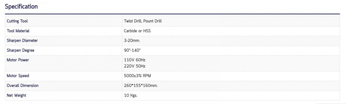 รายละเอียดเครื่องลับดอกสว่านแลเอ็นมิล รุ่น M320